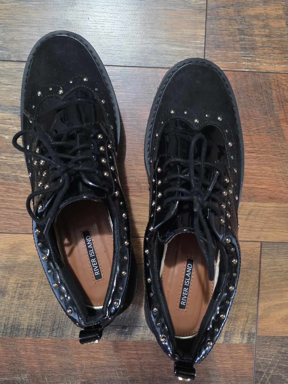 River Island Black Studded Lace-Up Oxfords